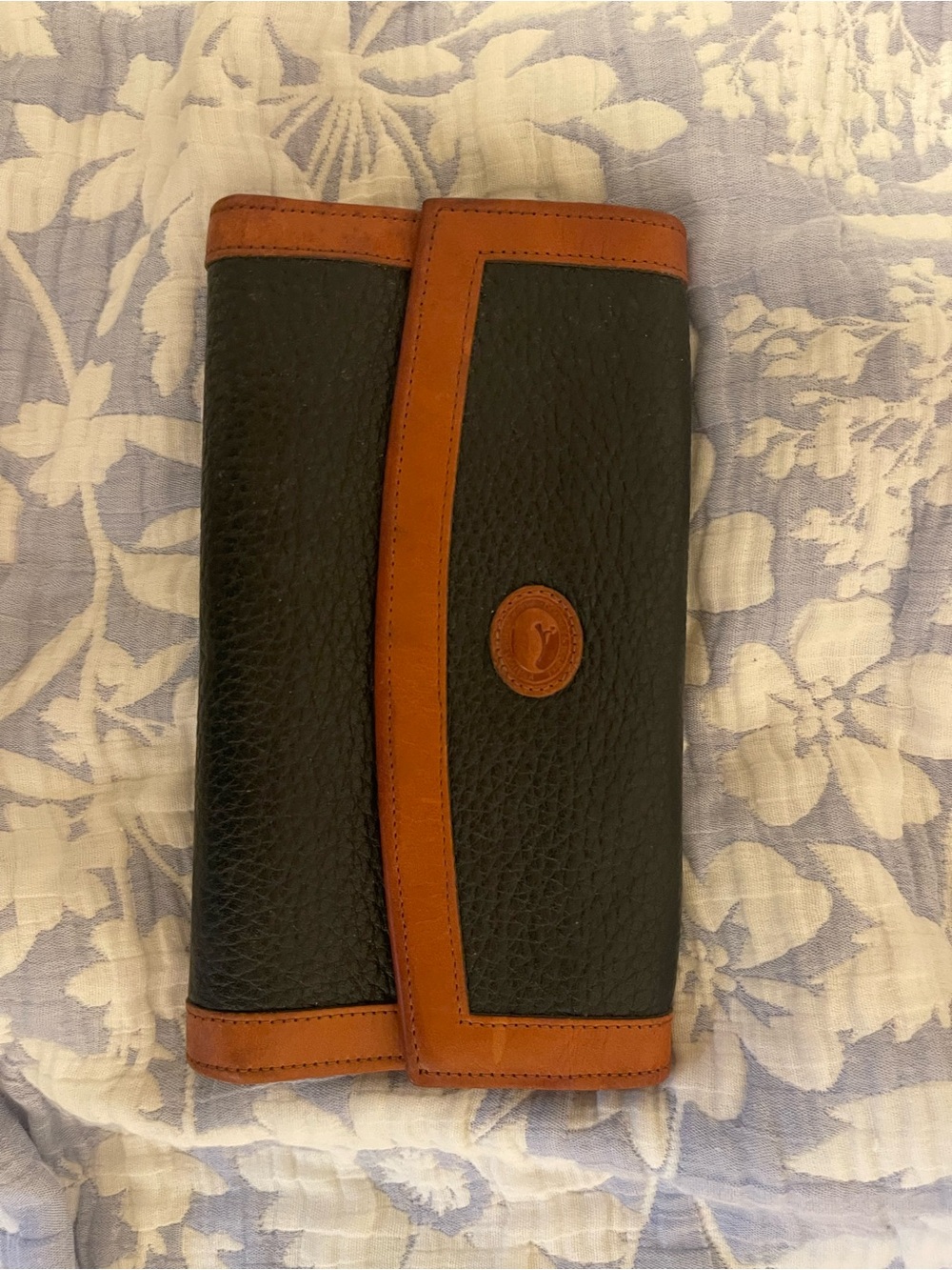 Vintage Dooney & Bourke Black and Brown Leather Continental Wallet